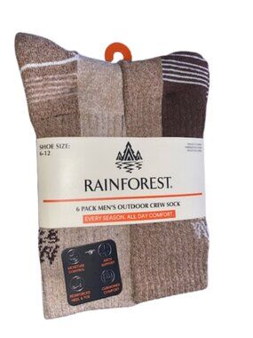 Rainforest Six Pair Men's Outdoor Crew Socks Moisture Control